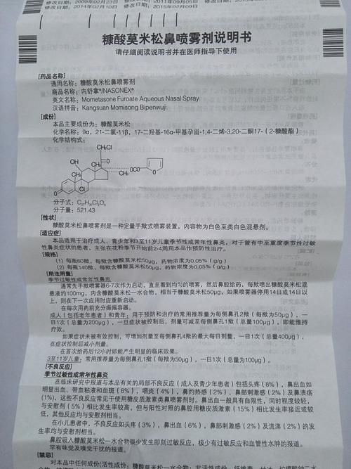 糠酸莫米松鼻喷雾剂(内舒拿) 50μg*60揿/ 瓶 】价格_功效与作用_说明