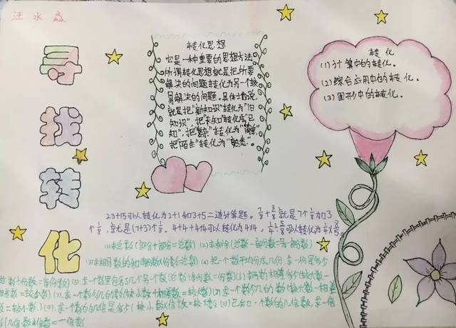六六班 王同锟 还有一些同学在数学小报中展示了数学转化思想.