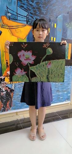 刮画荷花 主体突出,色彩鲜艳,很漂亮!