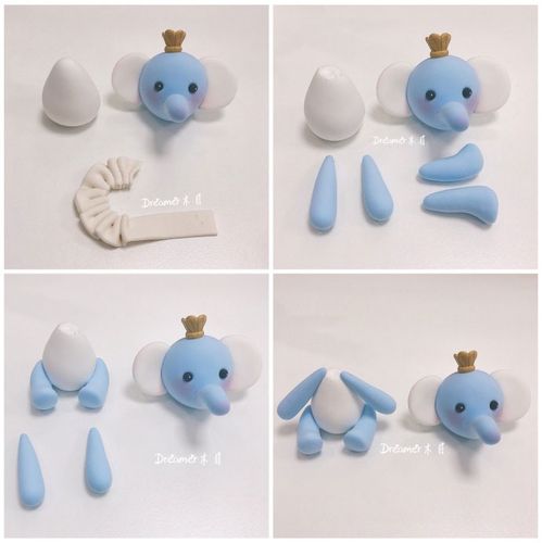 长鼻子的粘土蓝色小象玩偶做法