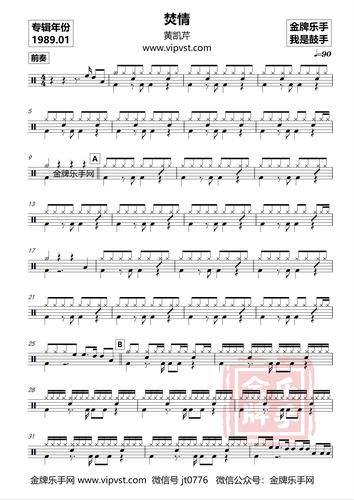 黄凯芹 - 焚情 鼓谱(动态)15元