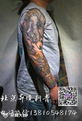 花臂象神和金刚杵_纹身图案手稿图片_老林的纹身作品集