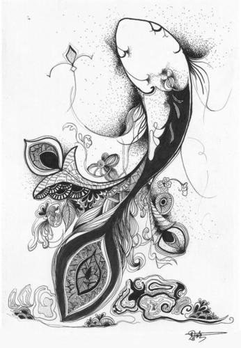鱼装饰画黑白简笔画画
