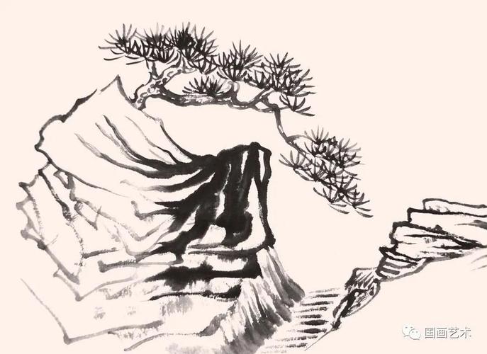 步骤四:在山石的西面添加一株小树,与松树形成呼应.