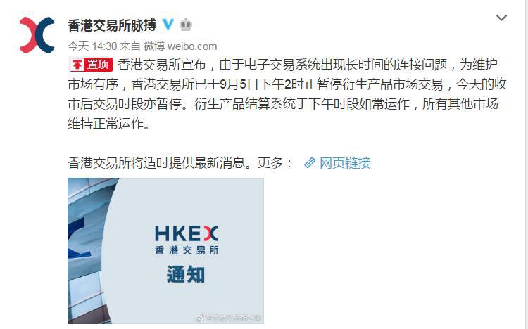 确认了!港交所衍生产品市场暂停交易系软件出现问题
