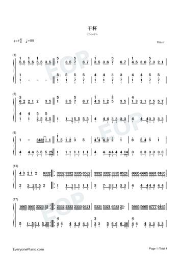 干杯-五月天-钢琴谱文件(五线谱,双手简谱,数字谱,,)