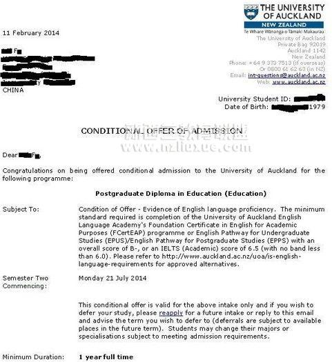 奥克兰大学语言offer和教育学研究生文凭的offer,目前正在办理签证
