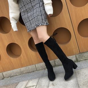 适合矮小个子女生穿的靴子女 中筒靴粗跟 秋冬款 时尚显高及膝靴