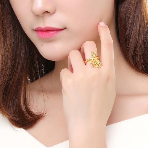 御龙金翠孔雀黄金戒指女款足金999凤尾活口金戒指婚嫁