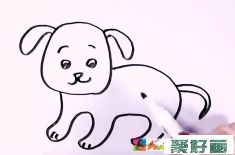 第七步:最后在小狗的身体和头上画上斑点,这幅简笔画就完成了