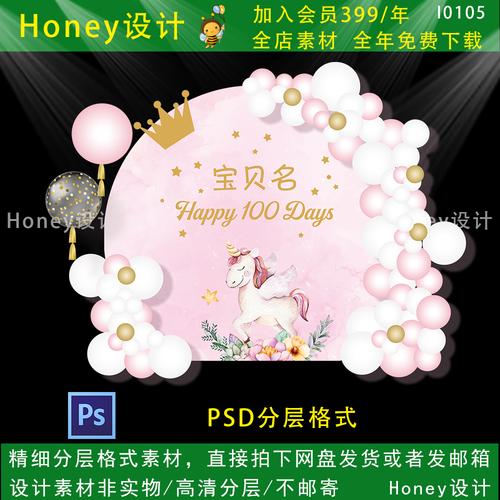 圆形百天psd设计背景kt派对生日粉色宝宝设计素材