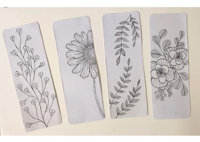 简单黑白线描植物手绘书签,你喜欢哪一款