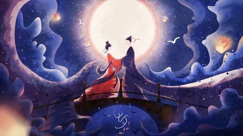 七夕节牛郎织女手绘插画七夕情人节4k壁纸
