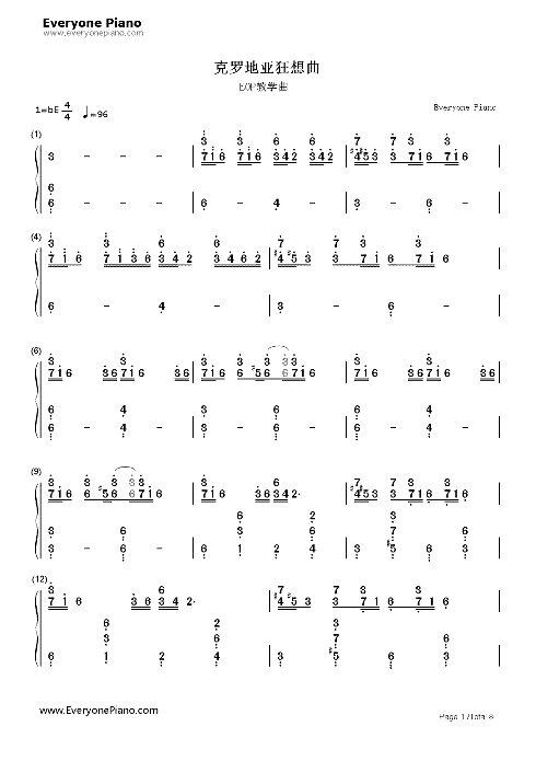 求一份克罗地亚狂想曲的简谱 清晰度要高 最好是c大调的 谢谢啦