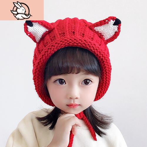 huayangtu大红色可爱小鹿角毛线帽针织帽子女秋冬季儿童男宝宝圣诞