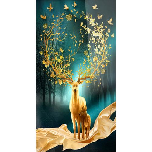 2020新款5d钻石画客厅满钻发财鹿点砖十字绣水晶麋鹿自己手工贴画