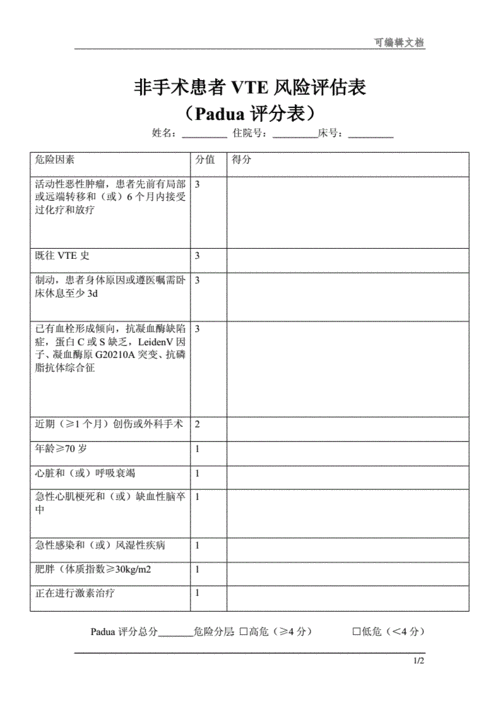 非手术患者vte风险评估表(padua评分表)844.docx 2页