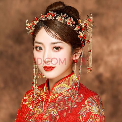 2021新款秀禾头饰新娘结婚简单中式凤冠盘发秀禾服汉服女大气套装 t33