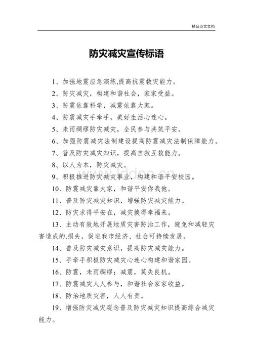 pdf精品范文文档 防灾减灾宣传标语 1,加强地震应急演练,提高抗震救灾