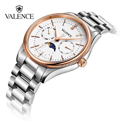 valence华轮时商务休闲手表男精钢男月相表情情侣表