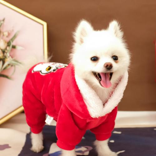 新年博美衣服四脚小狗狗秋冬装加厚泰迪猫咪比熊小型幼犬宠物冬季