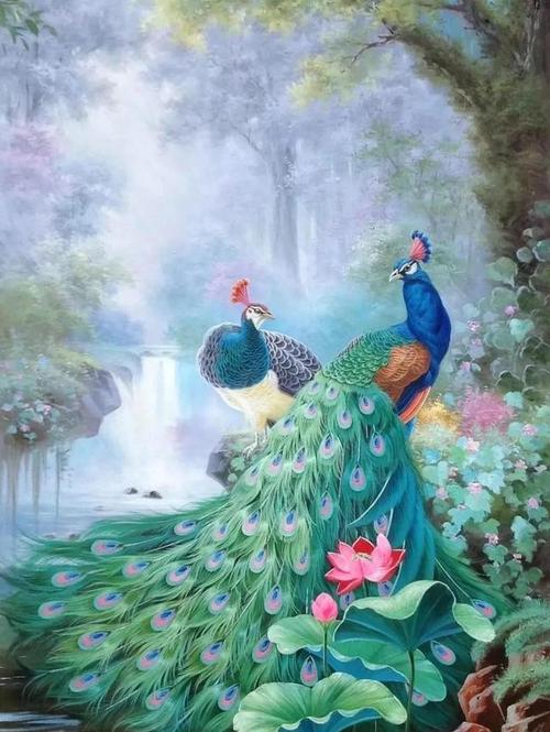 大师价格的手绘油画孔雀简直不敢相信这是画的简直跟照片似的