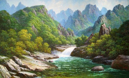 朝鲜一级油画家 黄永日 《春满山河》