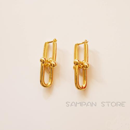 【sampan】性冷淡风极简镀金链条圆圈金属球u形耳环倪妮同款耳饰