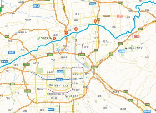 渭(渭南)交界(不含咸阳段);北岸西起秦(秦汉新城)—高(高陵)交界