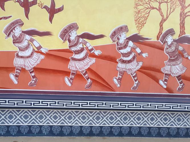 苗族文化苗族墙体彩绘墙画墙绘云南锦泰苗族墙体彩绘