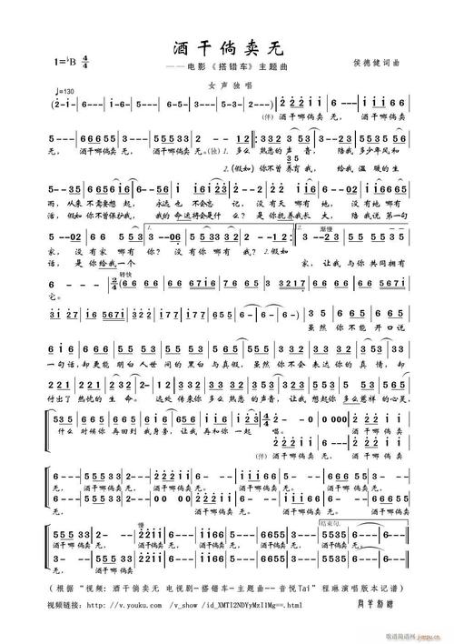 酒干倘卖无(电影《搭错车》主题曲) 程琳 歌谱简谱网