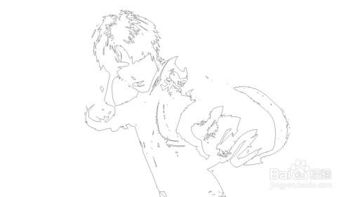 先使用铅笔画出唐三出拳的动作线条,重点绘制他的头发与双手动作.