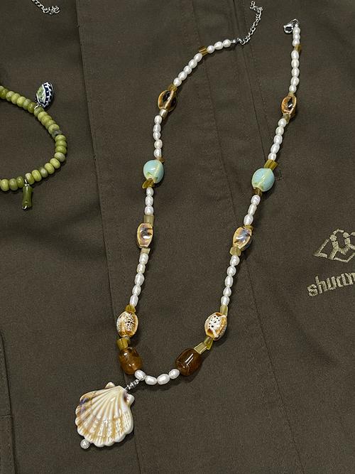 miirenbu贝壳项链淡水珍珠陶瓷串珠项链