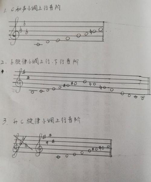 小提琴乐理:写出c和声小调的上行音阶,b旋侓小调的上行和下行音阶,升c
