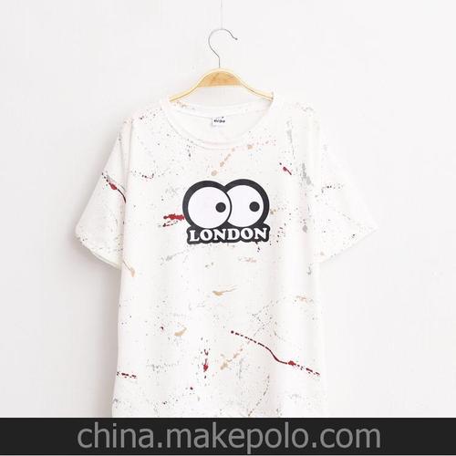 1354 女夏款涂鸦手绘文艺清新印花圆领棉短袖白t恤