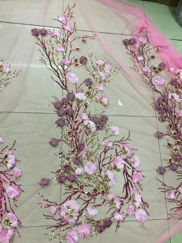 粉色 立体花 精美刺绣 网纱绣花 服装旗袍diy 布料 面料 桃花 2色