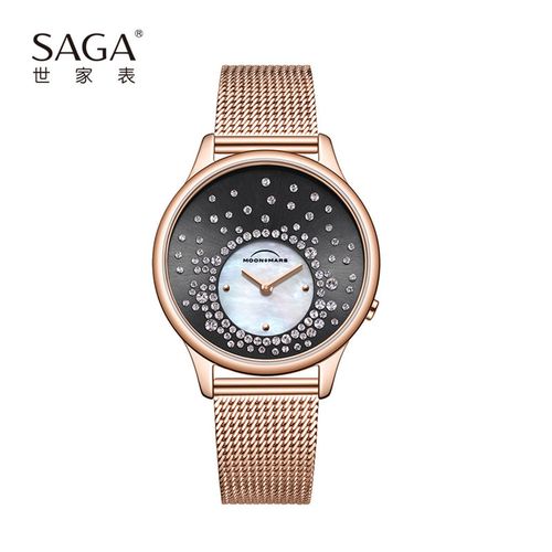 saga世家表揽月系列石英机芯女士手表玫瑰金53901航天系列腕表嫦娥