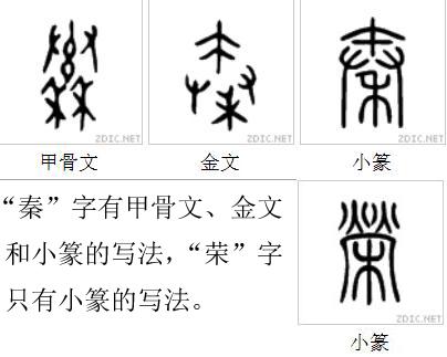 "秦荣"的甲骨文或小篆写法