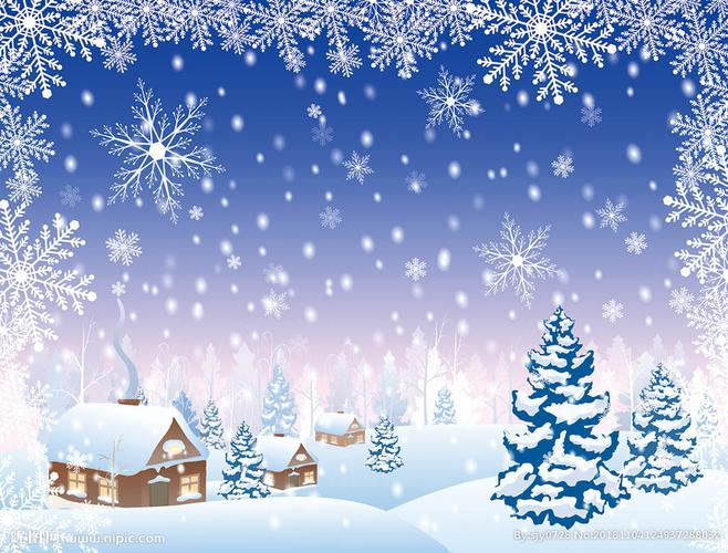 圣诞节雪景卡通插画图片