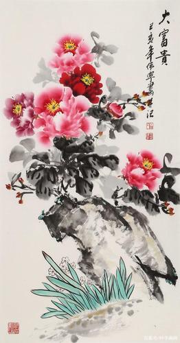 王伟宁牡丹画新作,生机盎然,花大色美,香飘画中!