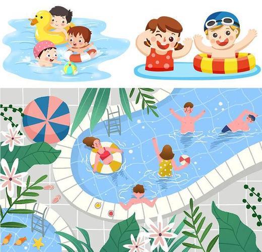 儿童画教程趣味场景与人物动态练习夏日游泳池