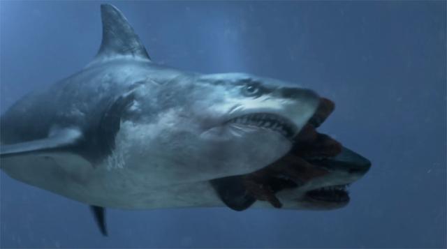 夺命三头鲨变异鲨鱼吃垃圾长大从三个头变成五个头太恐怖了