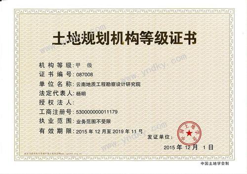 土地规划机构等级证书
