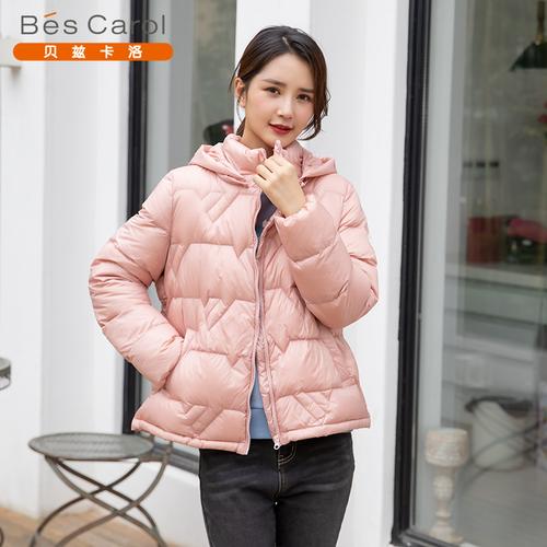 贝兹卡洛女装轻薄羽绒服短款连帽2021冬季新品保暖羽绒服