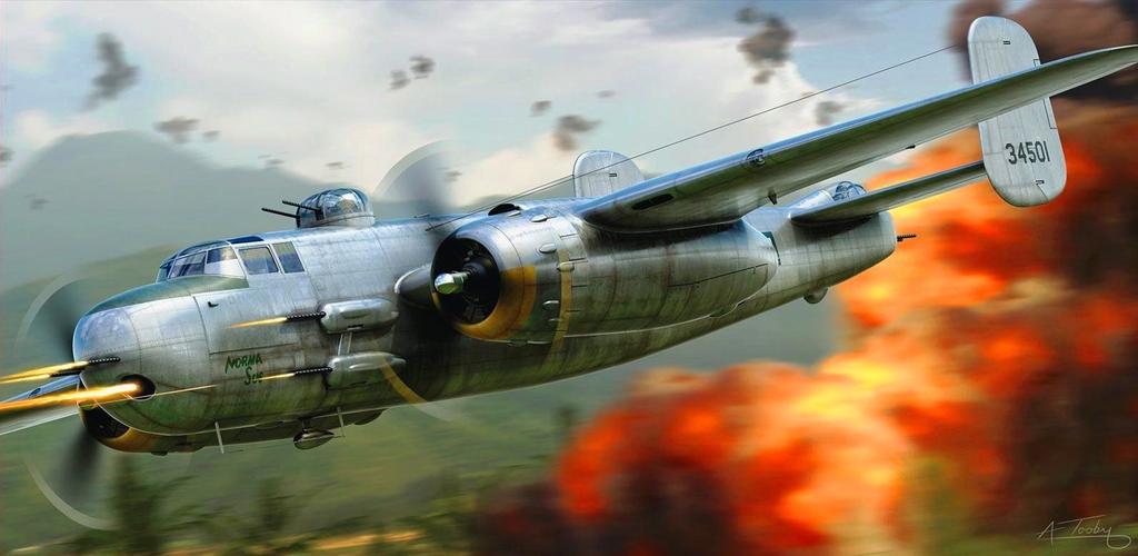 b-25"米切尔",一款最不务正业的轰炸机,周身配备18挺机枪,一门75毫米