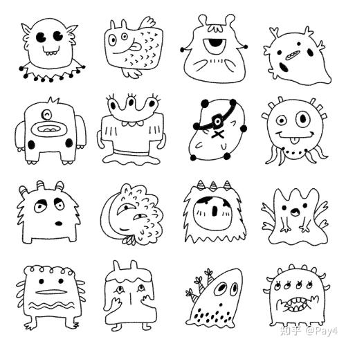 零基础入门插画教程小怪兽黑白简笔画
