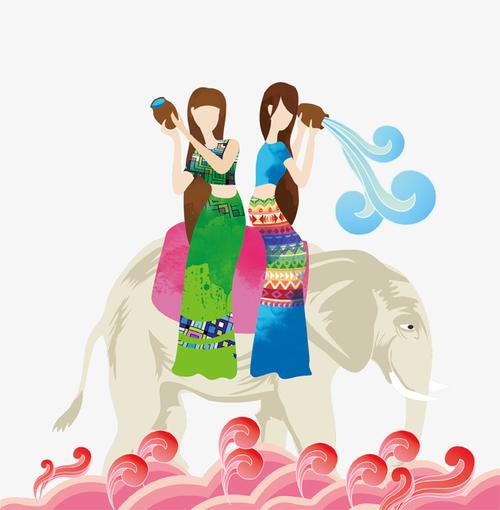 卡通少数民族泼水节女孩插画