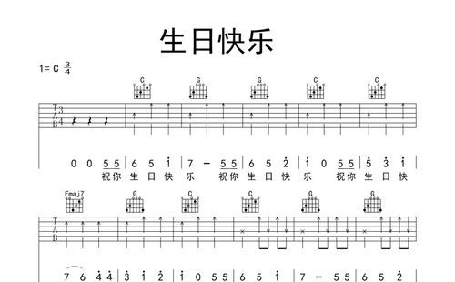 儿歌《生日快乐》吉他谱_c调吉他弹唱谱_扫弦版