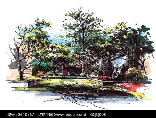 庭院手绘效果图