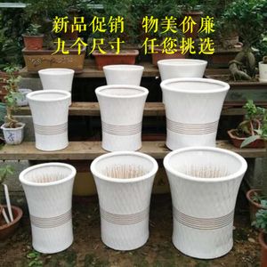 简约高筒陶瓷花盆白色树皮纹特大号发财树平安树室内客厅绿植盆栽